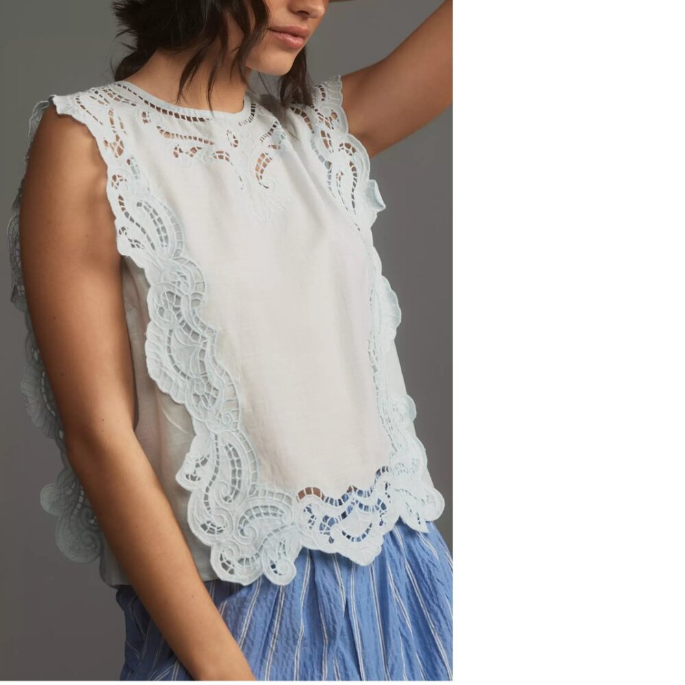By Anthropologie Cutwork Lace Hanky Blouse top  xL blue color new nwt - Picture 3 of 7